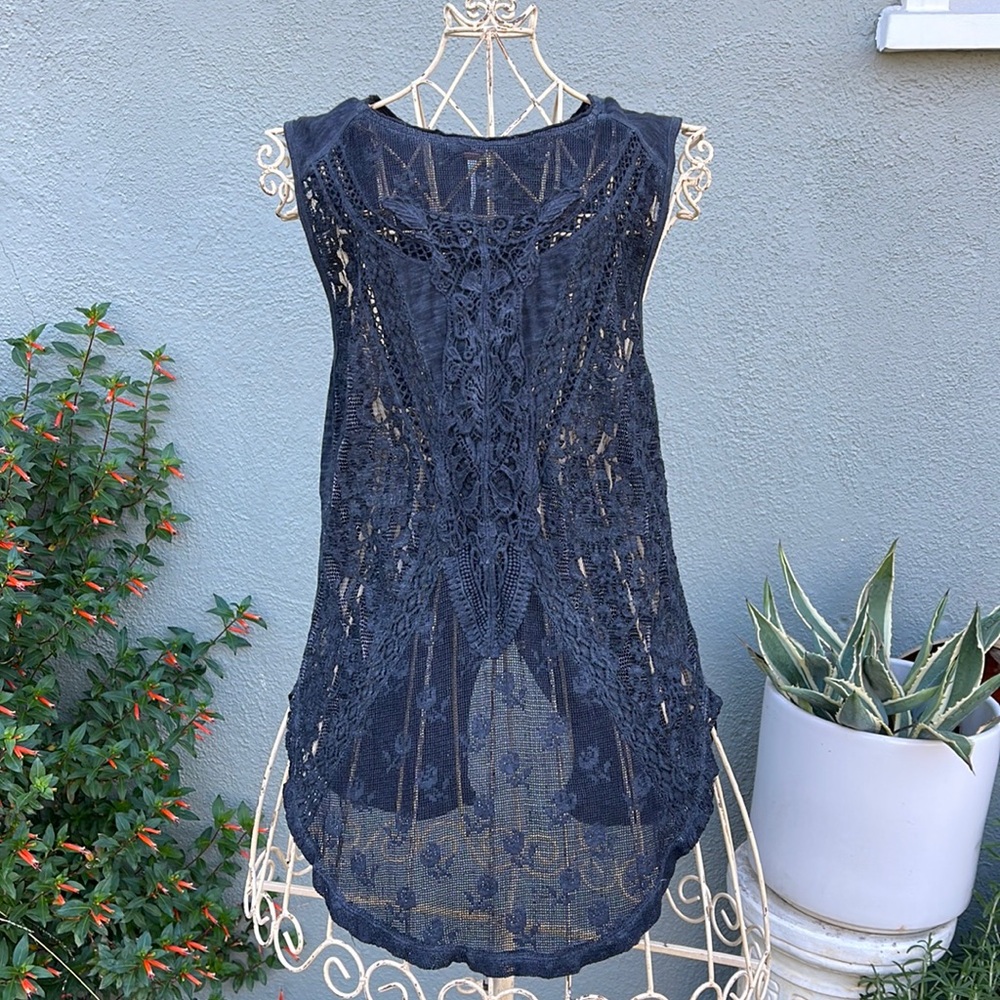 Free People Black Lace Top